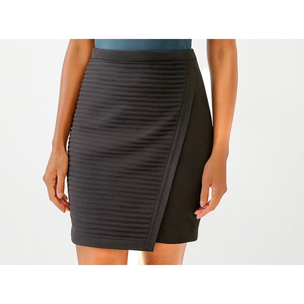 NEW The Limited Black Textured Pencil Skirt Faux Wrap Zip Closure Size 10